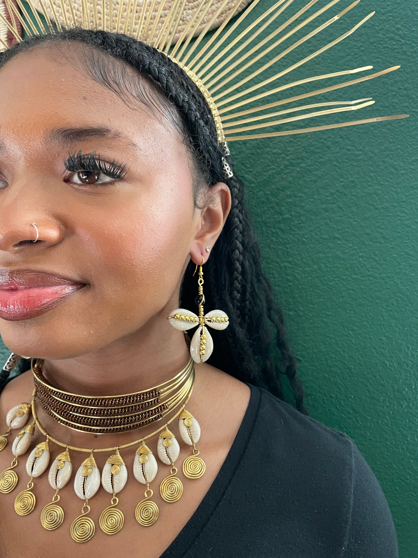 Regal Cowrie Tri Earrings