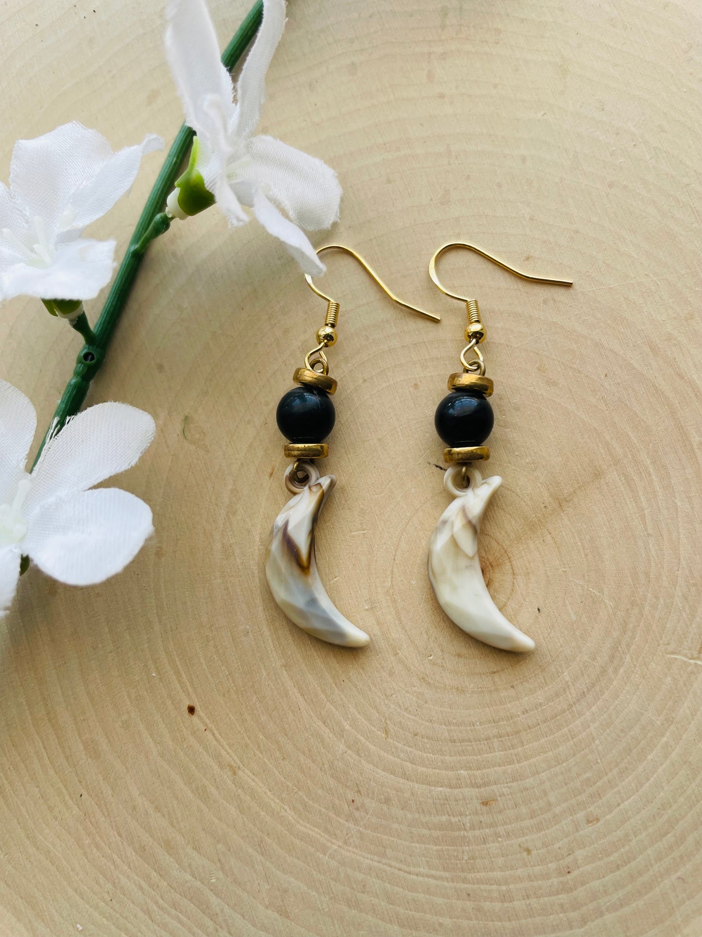 Black Beaded Lunar Earrings