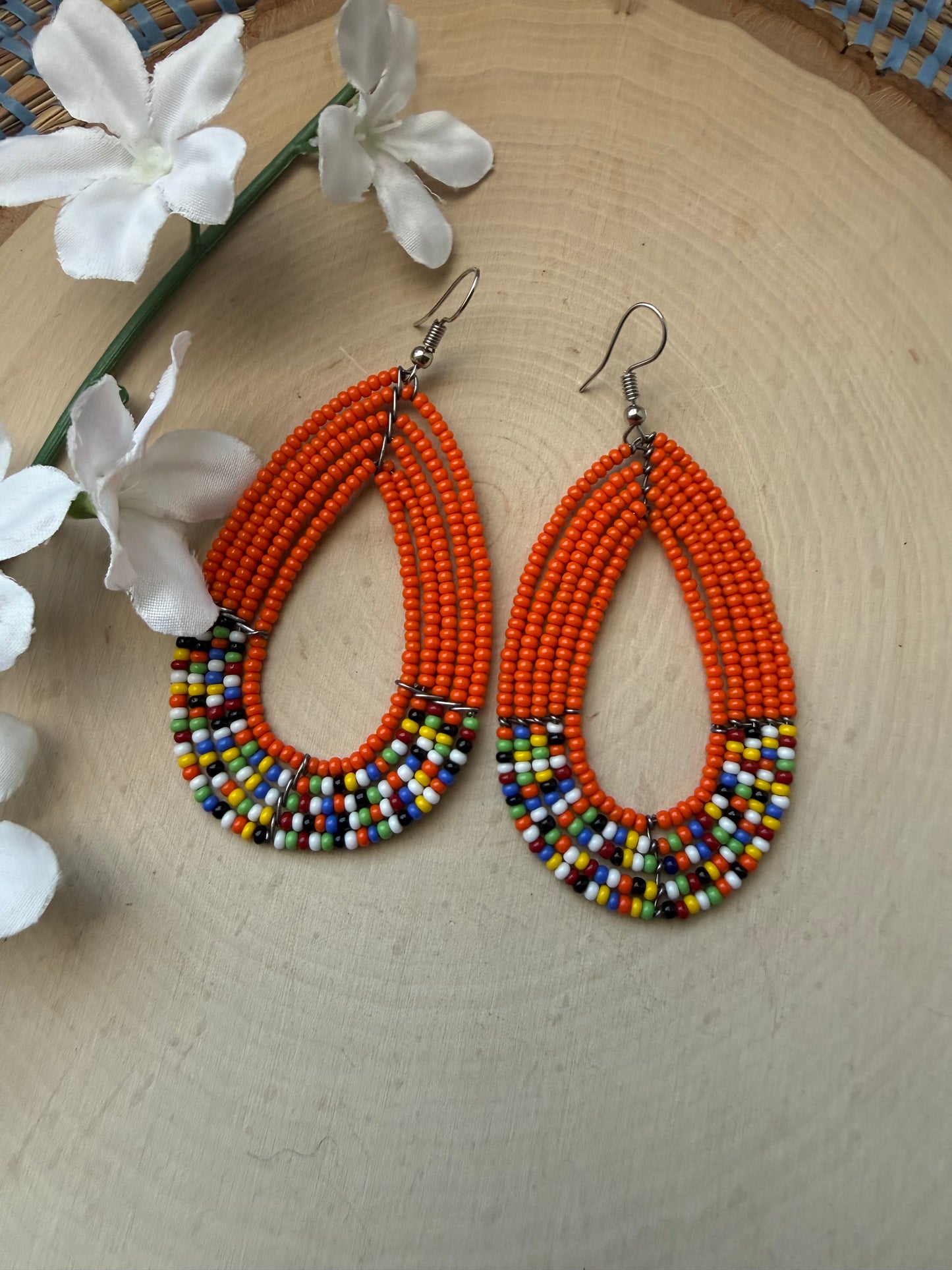 Orange beaded earrings - clearance