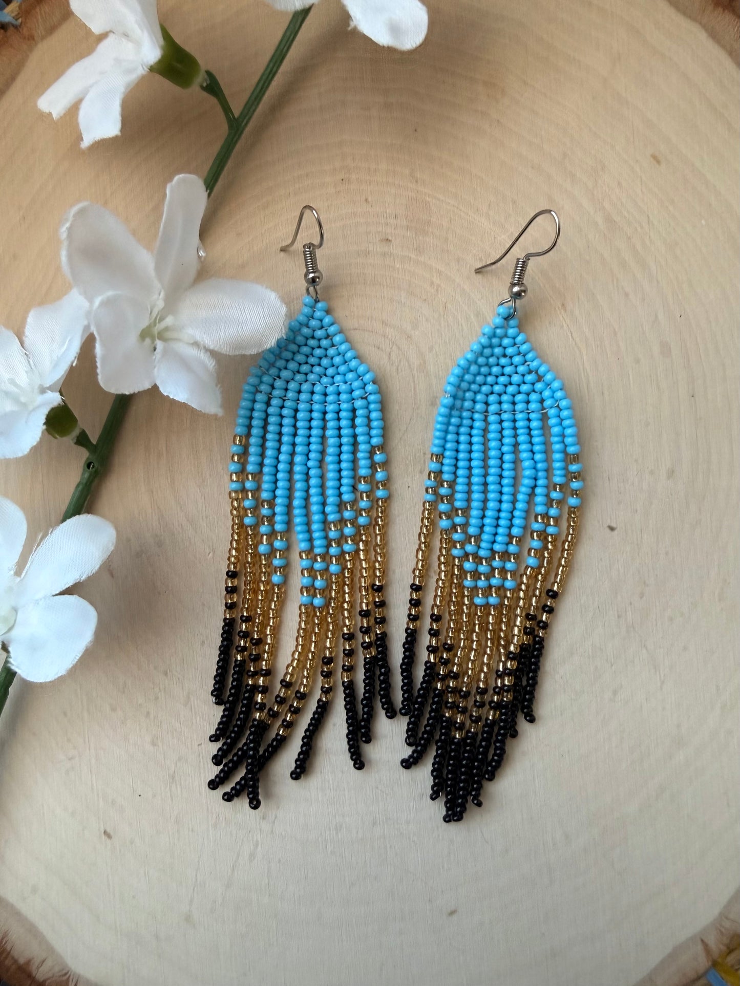 Blue beaded earrings - clearance