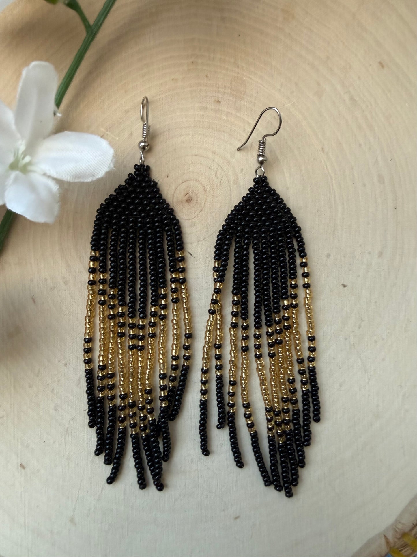 Black and gold beaded earrings - clearance