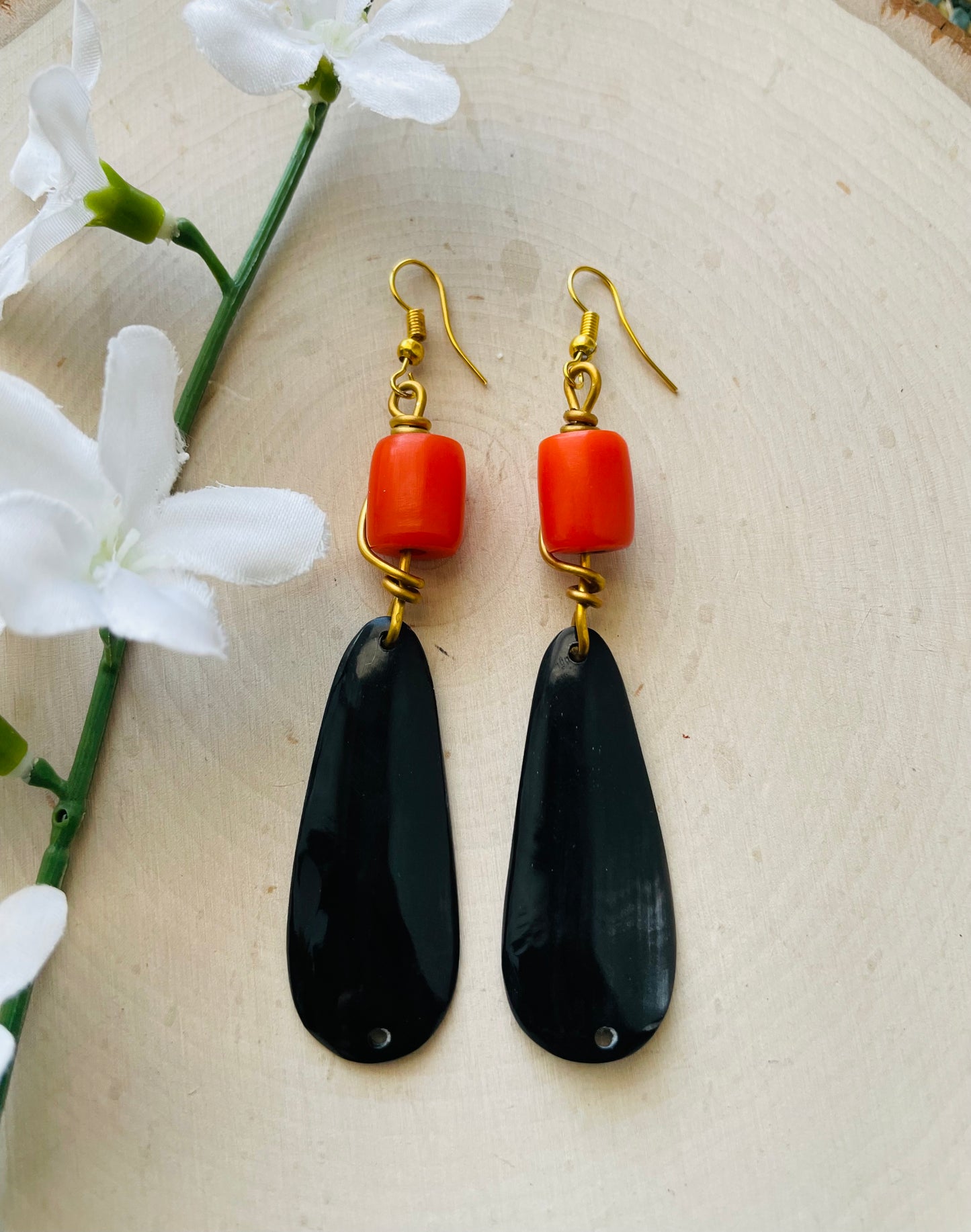 Orange Beaded Noir Earrings