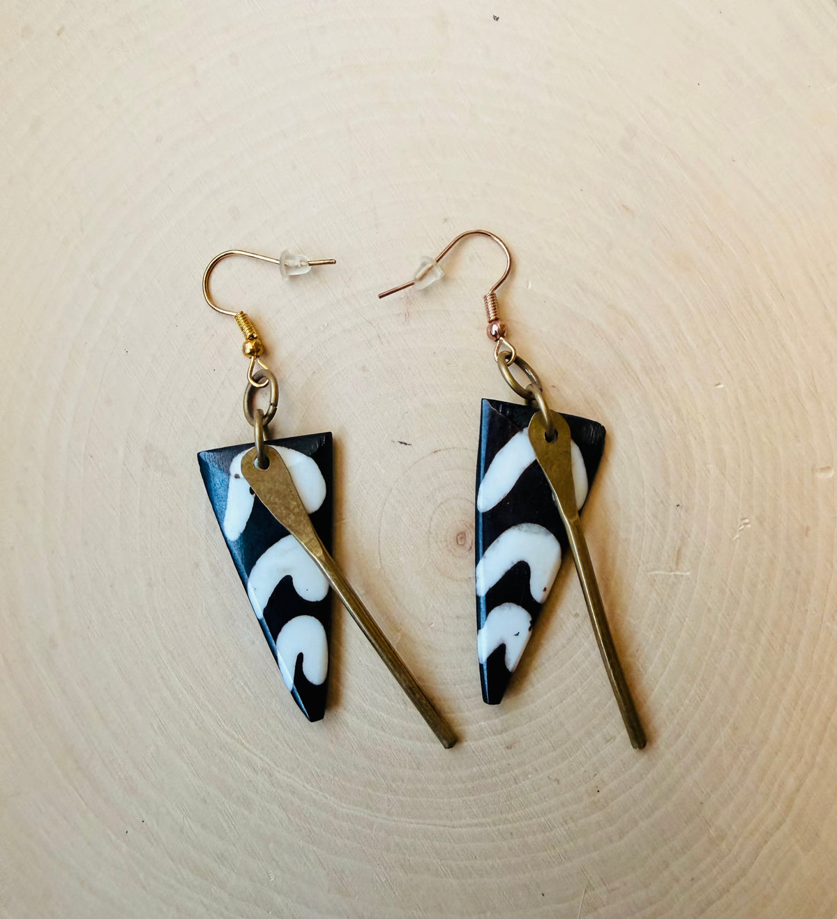 Black and white triangle earrings