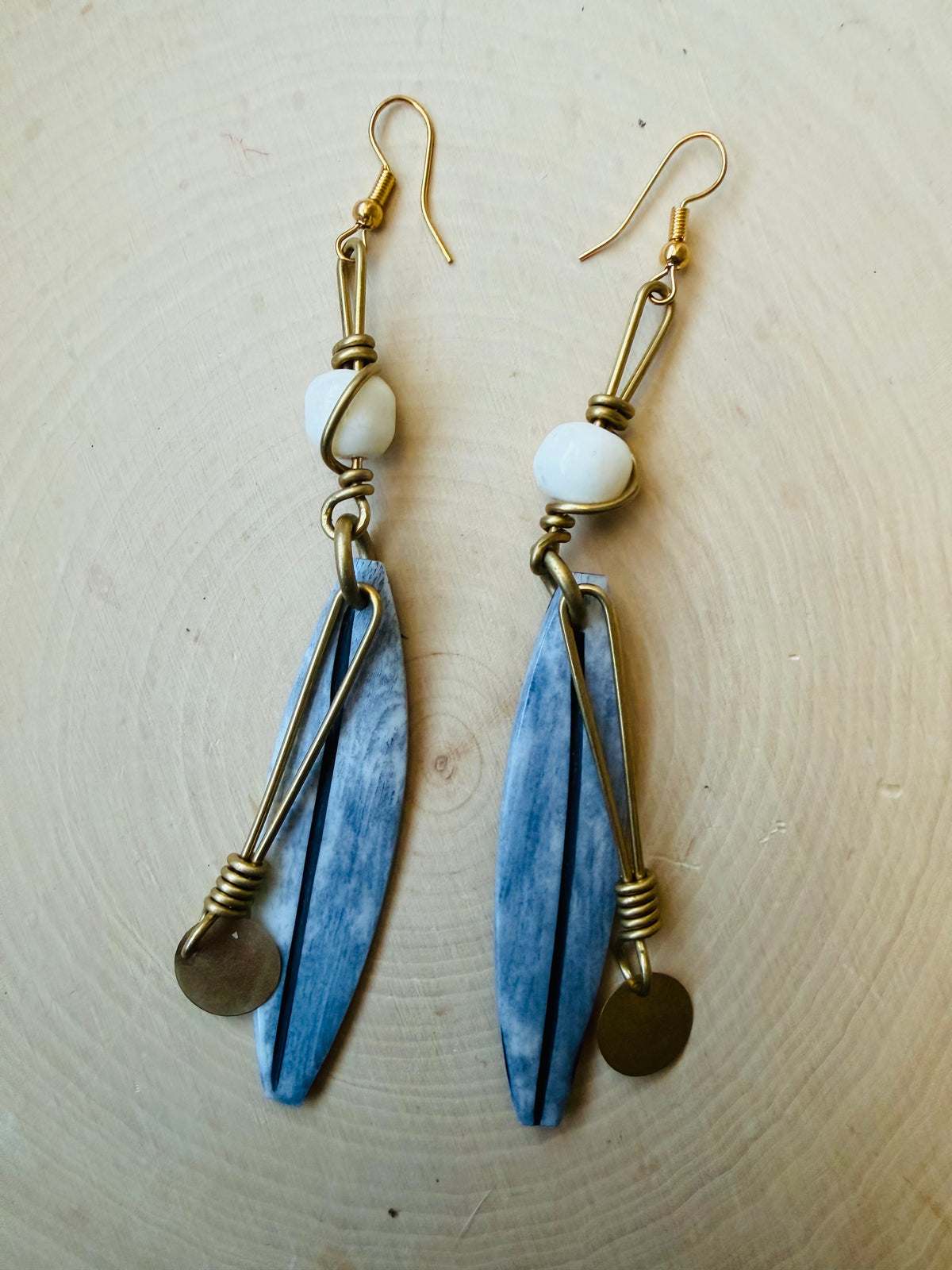 Blue and white surfboard earrings