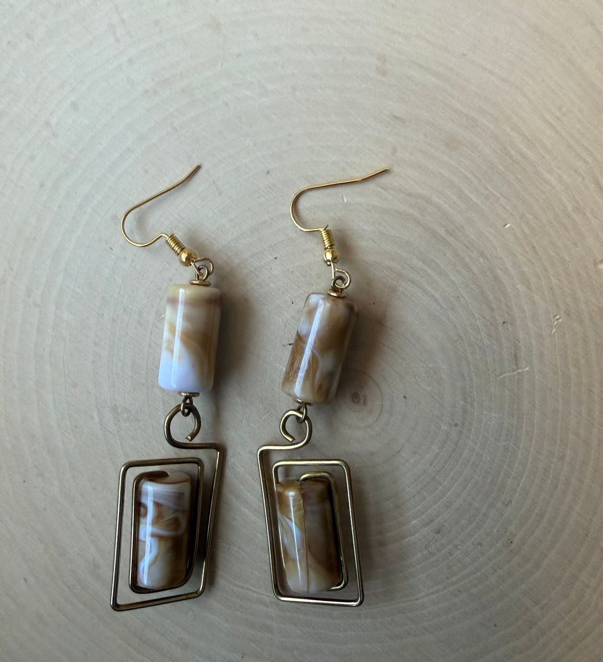 Brown beaded brass earrings
