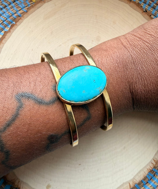 Turquoise Brass Bracelet - adjustable
