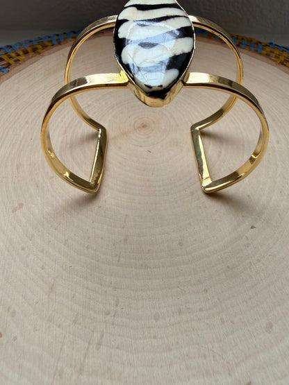 Striped Brass Bracelet - Adjustable