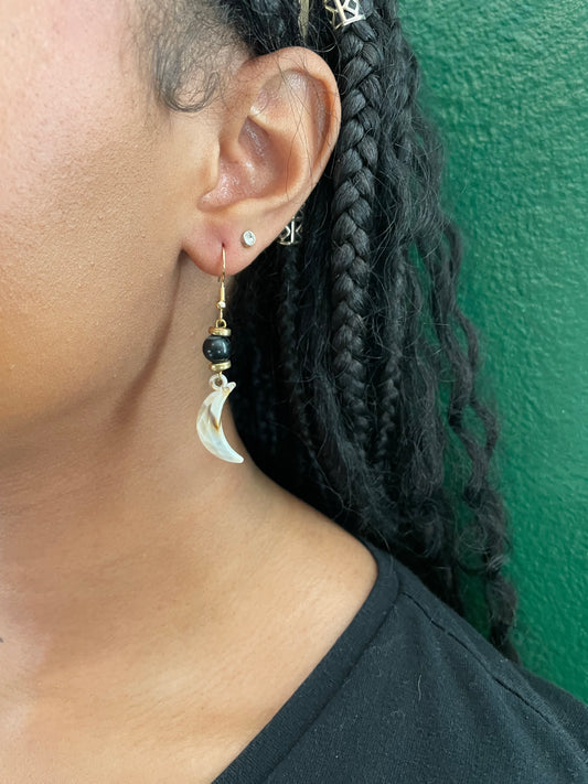 Black Beaded Lunar Earrings