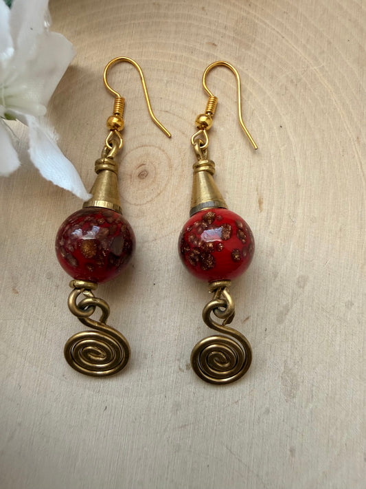 Ruby Red Brass Earrings
