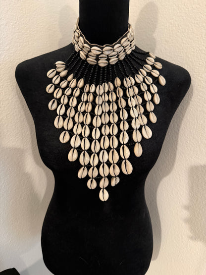 Tie Neck Cowrie statement necklace