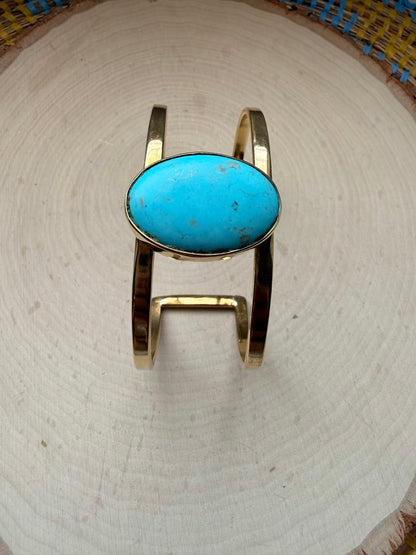 Turquoise Brass Bracelet - adjustable