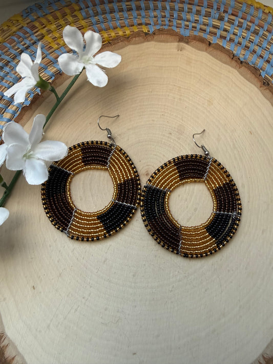 Black and gold beaded earrings - clearance