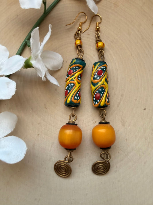 Celestial Brass Beaded Earrings