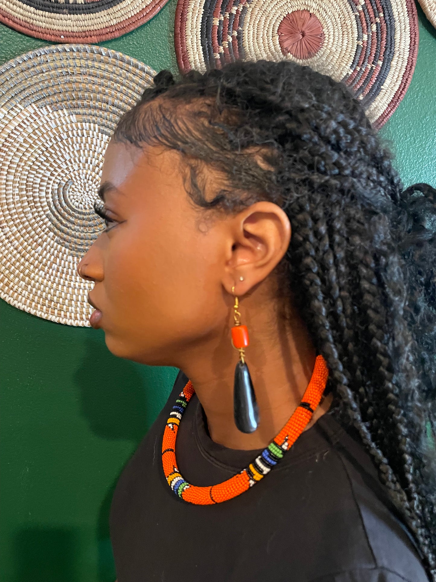 Orange Beaded Noir Earrings
