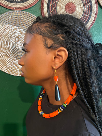 Orange Beaded Noir Earrings