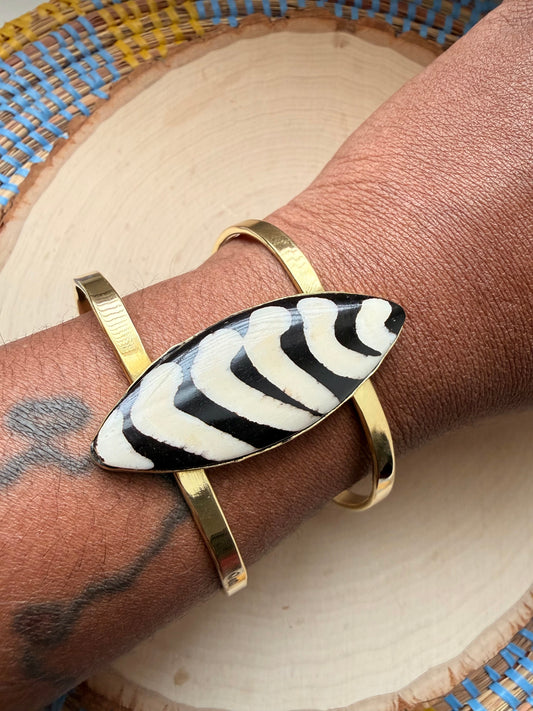 Striped Brass Bracelet - Adjustable