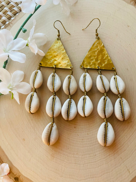Triangle Cowrie Tree Earrings