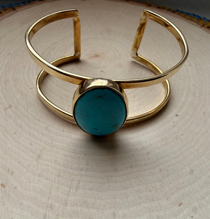 Turquoise Brass Bracelet - adjustable