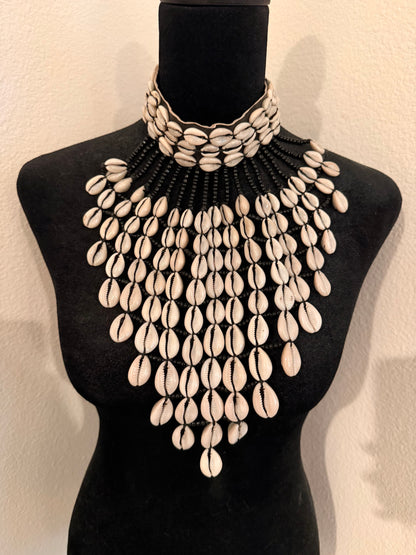 Tie Neck Cowrie statement necklace