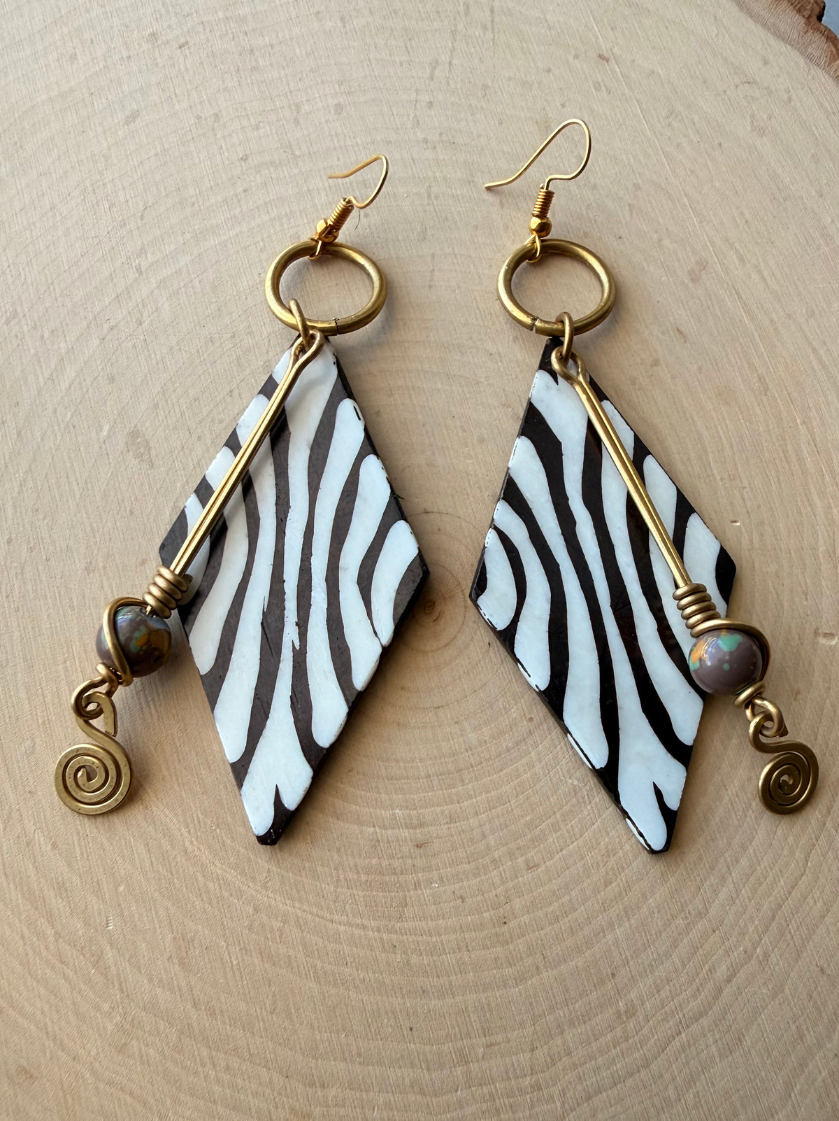 Zebra Brass Earrings