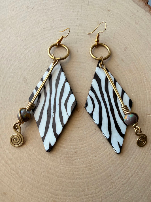 Zebra Brass Earrings