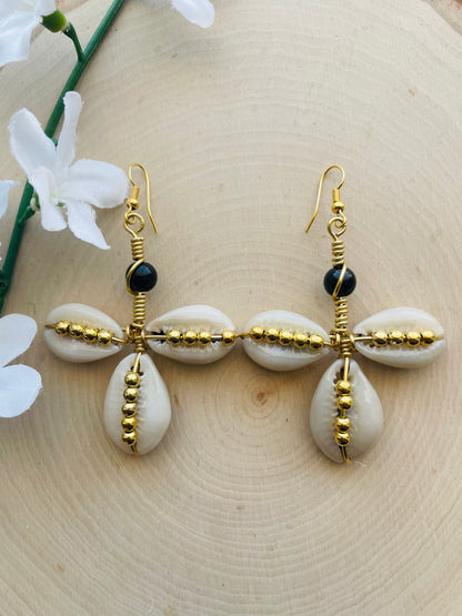Regal Cowrie Tri Earrings