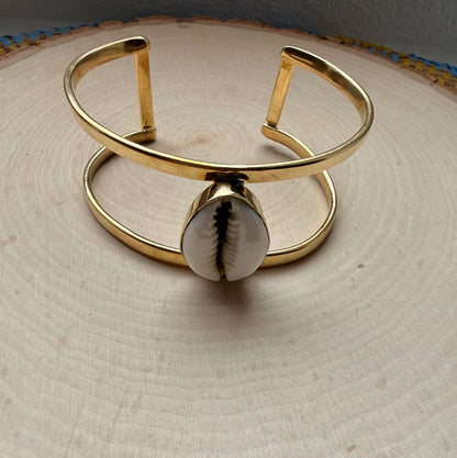 Cowrie Brass 3/4 cuff Bracelet