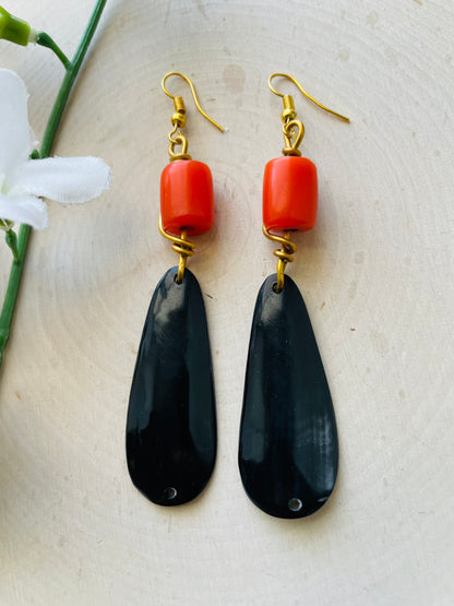 Orange Beaded Noir Earrings