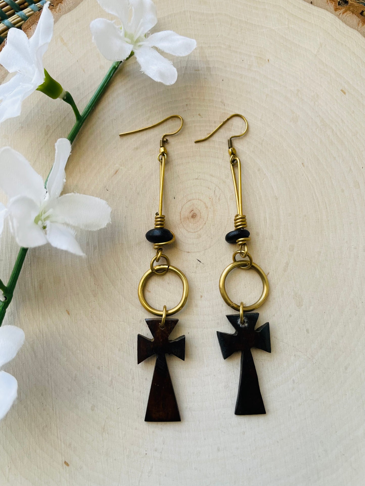 Brass Cross Drop earrings