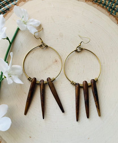Brass Dream Catcher Spike Earrings- Brown
