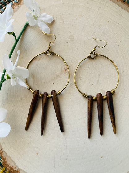Brass Dream Catcher Spike Earrings- Brown