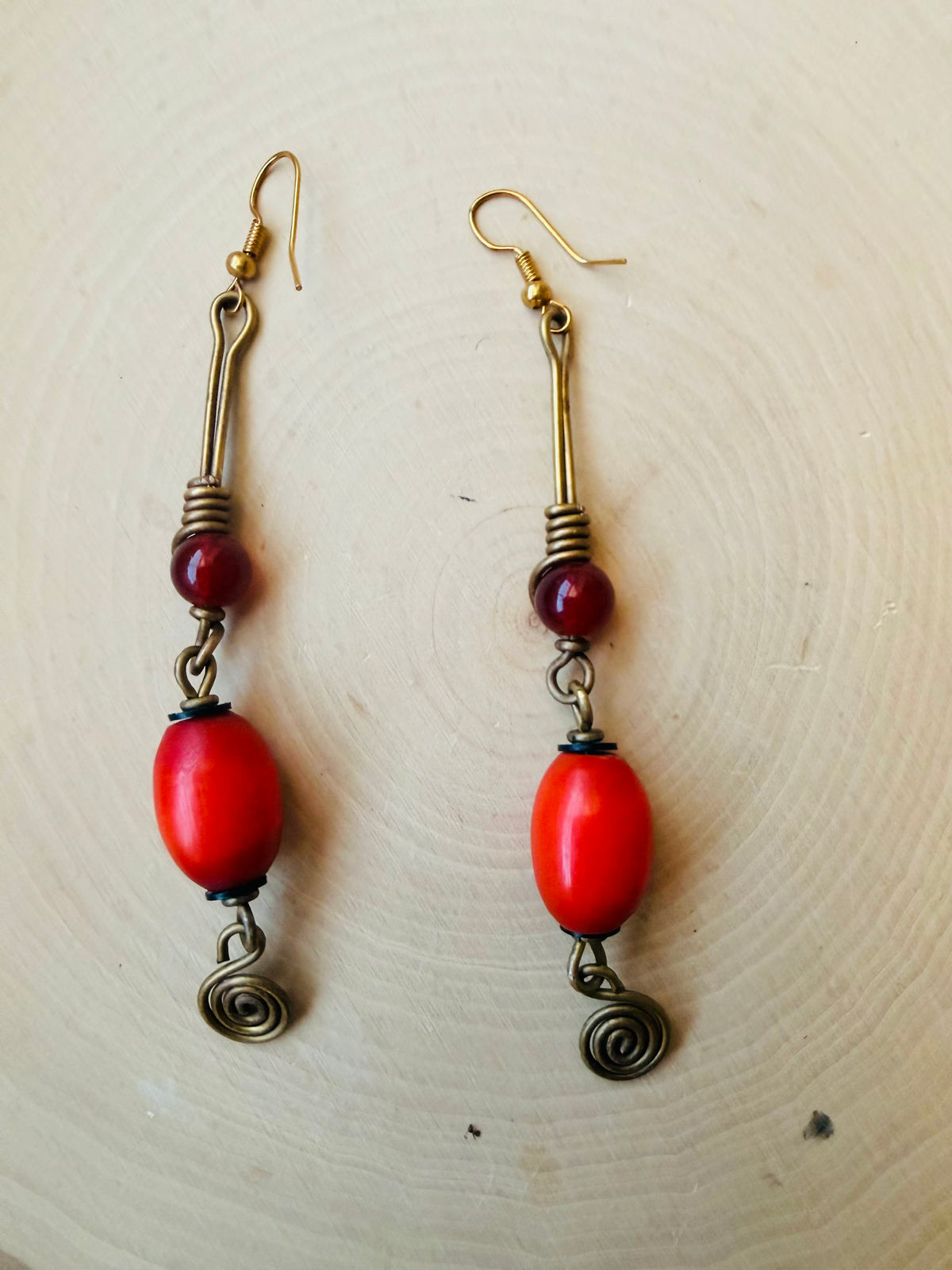 Coral and red beaded earrings