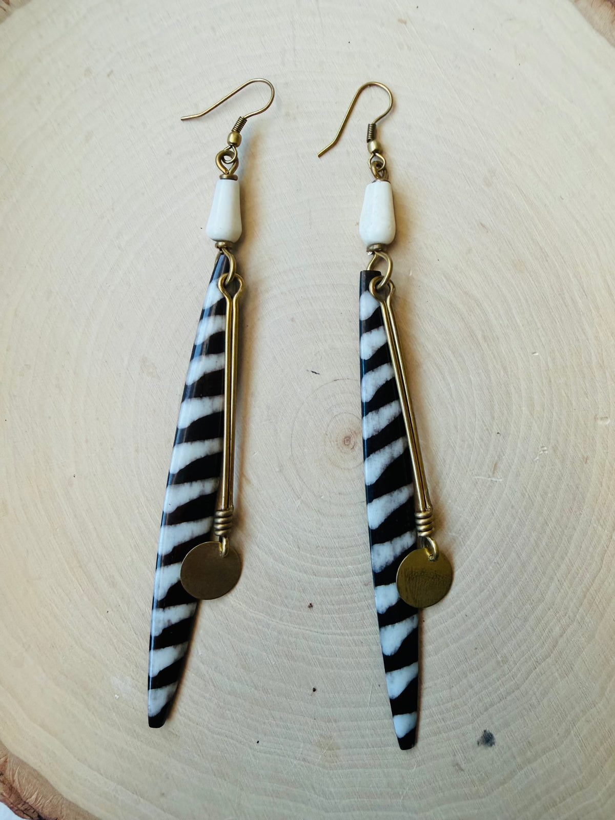 Zebra striped long earrings