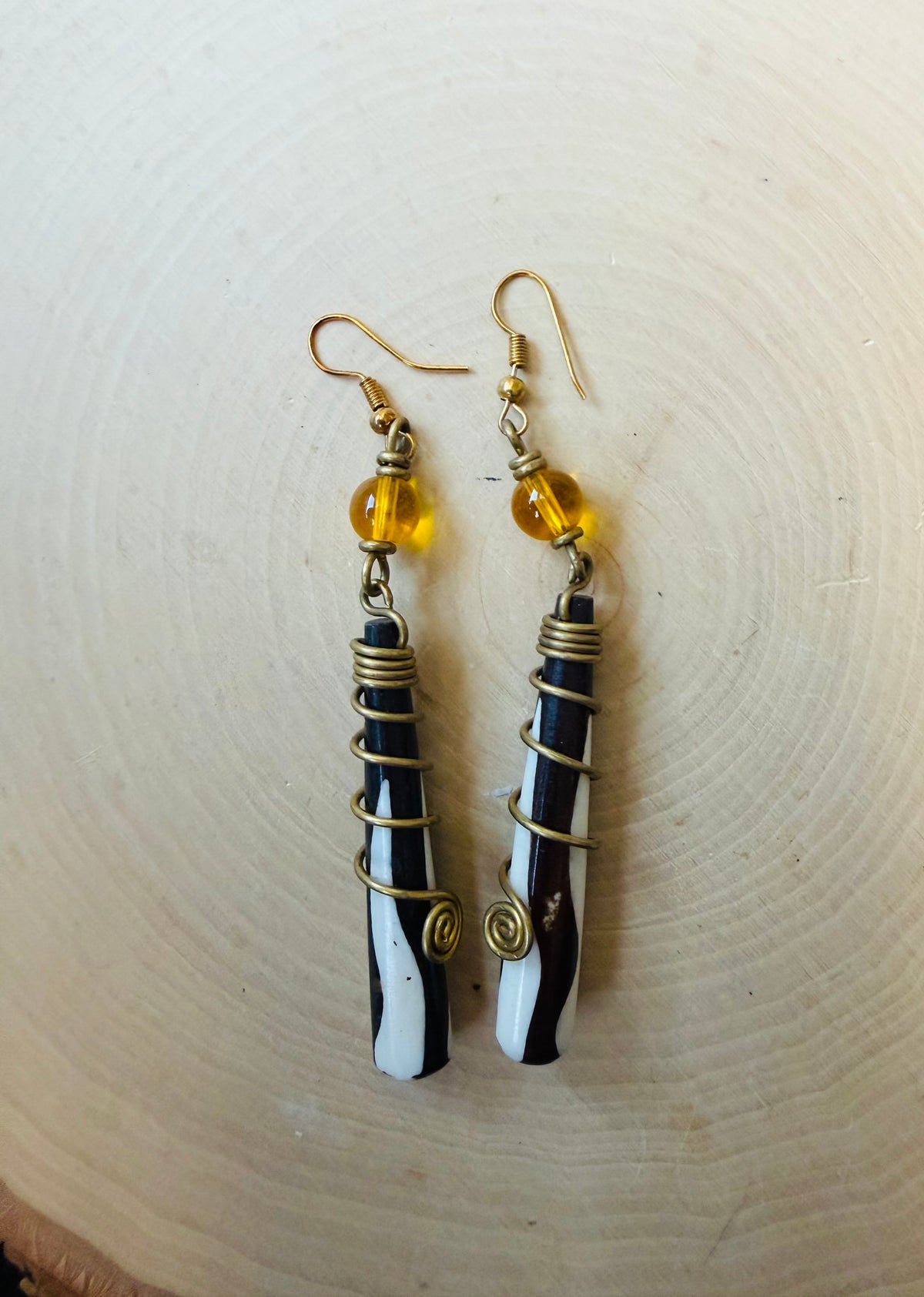 Orange beaded wire wrapped earrings