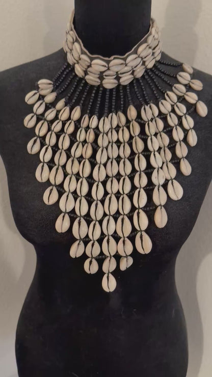 Tie Neck Cowrie statement necklace