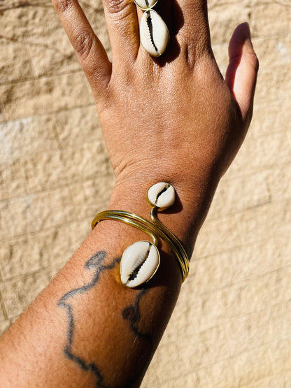 Double Cowrie above and below Brass 3/4 Bracelet