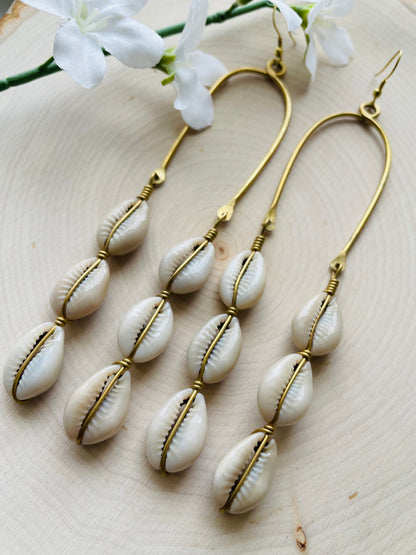 Drop Cowrie  Earrings - imperfect